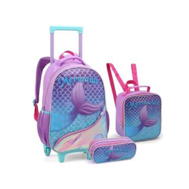 Imagem de Kit Mochila Escolar Infantil de Rodinha Lancheira Estojo Calda Princes