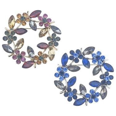 Imagem de Pacote com 2 broche de strass azul para mulheres, broche de cristal brilhante para casamento, baile, festa, casaco, xale, blazer, acessórios elegantes