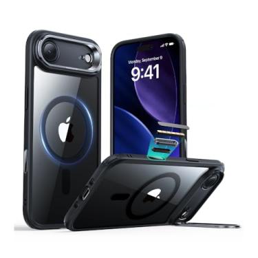 Imagem de Capa iPhone 17 Air Halolock Classic Hybrid com Suporte Stash Stand e Botão de Controle de Câmera V1 - Proteção Premium Híbrida, Transparente e Preto, Compatível M4g-S4fe para iPhone 17