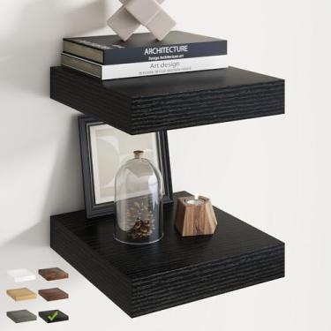 Imagem de Prateleiras flutuantes quadradas de 30 cm para parede, pacote com 2, prateleiras de banheiro de grão de madeira de 30 cm D com suportes invisíveis, fácil instalação, prateleiras de armazenamento de