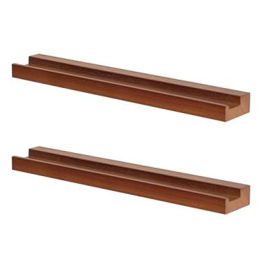 Imagem de NIUBEST Suporte de parede para disco de vinil, pacote com 2 prateleiras de disco de vinil, suporte de exibição de álbum para LP, CD, armazenamento de arte de livro, decoração de casa vintage (nogueira