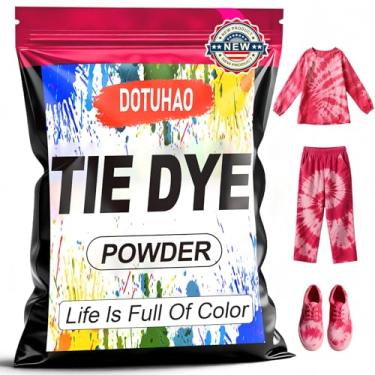 Imagem de DOTUHAO Tie Dye em pó, tintura rosa choque para roupas, tintura de tecido, permanente e tinta em pó, corantes criativos para roupas (rosa choque, 113 g)