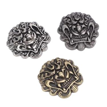 Imagem de Conjunto de 3 botões de metal, botões redondos metálicos vintage dragão de 33 mm, enfeite de couro de liga de zinco para artesanato em jeans, artesanato, costura, bricolage, chapéus, cintos