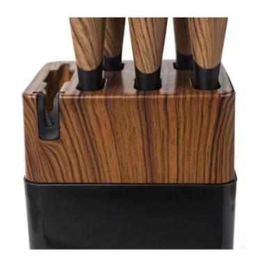 Imagem de Conjunto Premium 7 Peças – Facas em Aço Inox com Cepo, Tesoura e Afiador de Luxo