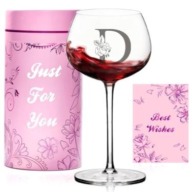 Imagem de Presentes de taça de vinho personalizados para mulheres, presente de monograma A-Z gravado personalizado para mulheres, aniversário, Natal, presentes de vinho exclusivos com caixa e cartão, para mãe