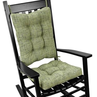 Imagem de SINOSSO Conjunto de almofadas para cadeira de balanço com enchimento grosso, almofada traseira e almofada de assento com laços, estilo entrelaçado moderno para sala de estar interna para idosos