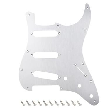 Imagem de Banworks Alumínio Strat SSS Pickguard 1,5 mm de espessura, 1 camada, borda reta de 11 furos, placa de arranhão para para-lama estilo moderno americano Ultra Stratocaster Strat ST JT/HB-01 prata