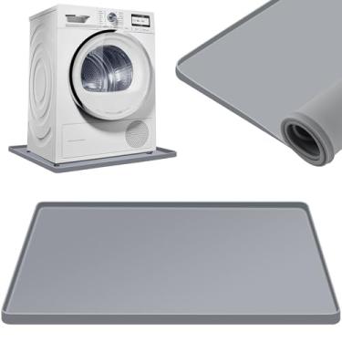 Imagem de Xixter Panela para máquina de lavar roupa de 68 × 68 cm, tapete de silicone para secadora e lavadora, design de borda elevada, antiderrapante, macio e dobrável, adequado para uso em lavanderias, cinza