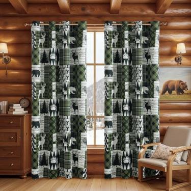 Imagem de Cortinas de cabine rústicas de Natal verde escuro com 2 painéis cortina country 50% bloqueio de luz escurecimento ilhós tratamentos de janela de fazenda patchwork xadrez decorativo para sala de estar