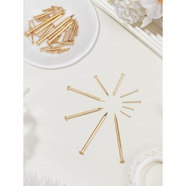 Imagem de 50 peças de pregos de hardware de 5 tamanhos, prego de cimento estereoplasma de latão dourado, tachas de latão puro sólido retrô, pregos para pendurar imagens para carpintaria, tapete, construção ou