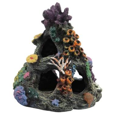 Imagem de PINVNBY Ornamentos de Coral Aquário Decoração de Peixe Resina Rock Mountain Cave Casa de Peixe Betta para descanso de sono Rest Hide Play Breed