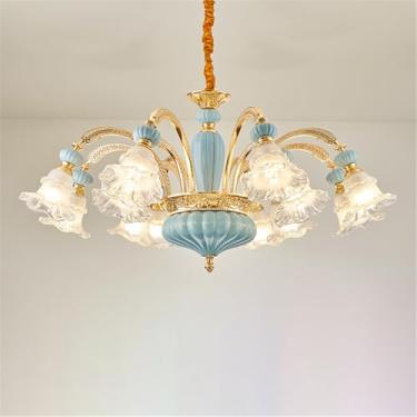Imagem de Lustre de cristal de luxo europeu com LED, estilo americano, para sala de estar, restaurante, quarto, casa de campo, hotel, loja de roupas, salão de beleza, café (F 12 lâmpadas)