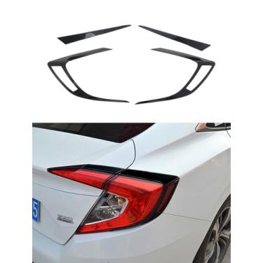 Imagem de Kadore Para Honda Civic 2016-2021 Sedan Luz Traseira Luz Traseira Sobrancelhas Cobertura Moldura 10ª Geração Civic (Preto Brilhante) 4 peças