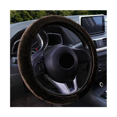 Imagem de Augeny Capa de volante de carro felpuda, protetor de volante de pelúcia macia antiderrapante, capas de roda elásticas de 38 cm, acessórios quentes de inverno para interior de veículo universal para
