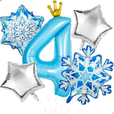 Imagem de Frozen 4th Birthday Party Decorations Balloon, 40" Elsa 4 Balloon with Crown SnowFlake Foil Mylar Balloons for Princess Anna Elsa Frozen Theme Birthday Supplies, Birthday Decorations, Party Favors