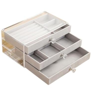 Imagem de Porta Joia Acrílico Brinco Anel Compartimento Caixa De Armazenamento De Jóias(CINZA)