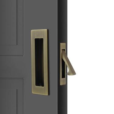 Imagem de Dontay Puxadores de porta de bolso deslizantes, ferragens de aço inoxidável 304 sem trava, puxadores de dedo embutidos, puxador de borda resistente (2 conjuntos, latão antigo, 15 cm)