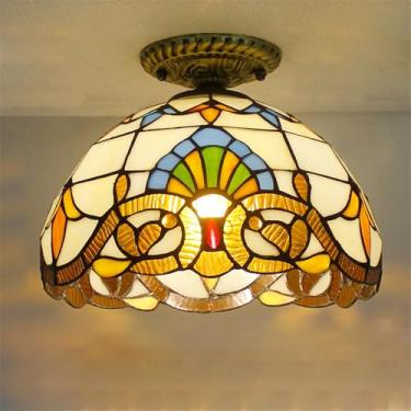 Imagem de Luminária de teto contemporânea LED estilo retrô americano para sala de estar, restaurante, quarto, casa de campo, hotel, corredor, café, bar, decoração em vidro colorido (Estilo 29)