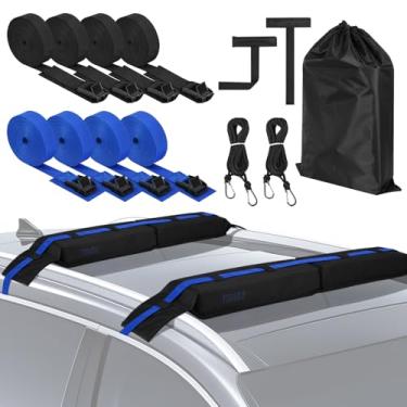 Imagem de Suportes de teto macios universais para prancha de surfe, sistema de rack de teto de carro para prancha de remo, caiaque, suporte de carro de surfe resistente com 8 tiras de amarração de 35 m, 2