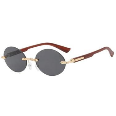 Imagem de JRLLFD Óculos de sol retrô sem aro oval feminino, moda luxo punk masculino para áreas externas feminino UV400 (marrom cinza)