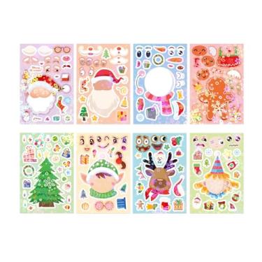 Imagem de 8 peças de adesivos de Natal Make A Face, adesivos para lembrancinhas de festa, artigos artísticos, jogos de artesanato, prêmios de atividade escolar, adesivos à prova d'água para meninas, meninos