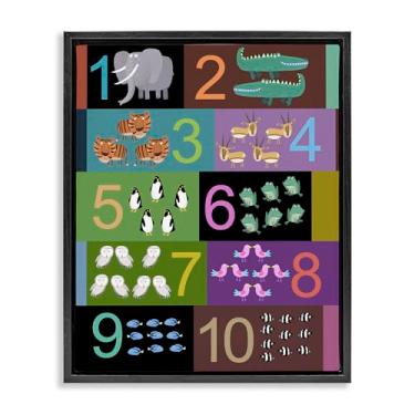 Imagem de Stupell Industries Blocked Kid's Educational Counting Gold Framed Floater Canvas Wall Art, design por Carla Daly, 21 x 17