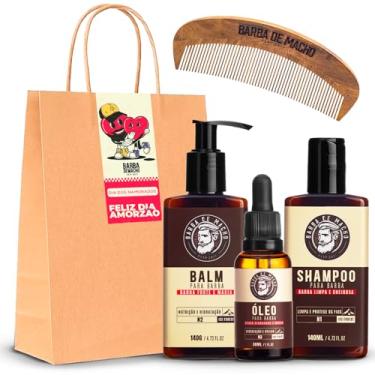 Imagem de Kit Masculino Shampoo Balm Óleo e Pente + Embalagem Dia dos Namorados - Barba de Macho