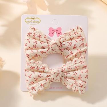 Imagem de 2 peças de grampos de cabelo com estampa doce laço lateral de renda de algodão pastoral presilhas de cabelo acessórios de cabelo