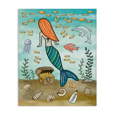 Imagem de Stupell Industries Arte de parede em tela Mermaid Treasure Love Note, design de Jennifer Stith, 76 x 61 cm