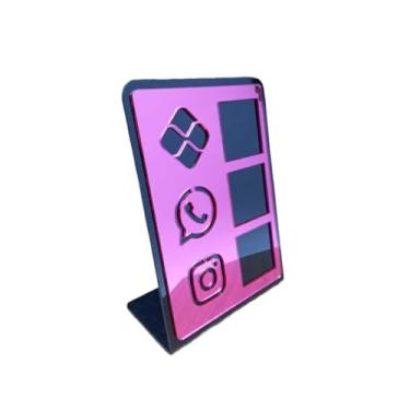 Imagem de Placa Pix Display em Plastico PS Mesa Balcão PIX Zap Instagram Interativo (ECONÔMICO)(Preto & Pink)