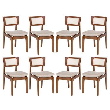 Imagem de Kit 8 Cadeiras De Jantar Portugal Em Madeira Imbuia Encosto Tela Rattan Linho Bege M58