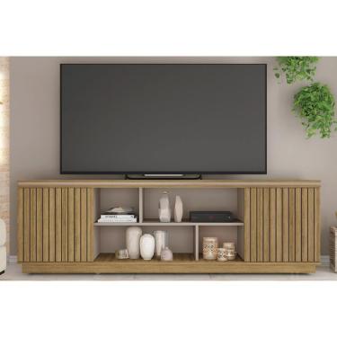 Imagem de Rack Bancada P/ Tv Até 75 Pol Simetria C/ Nichos E Rodizios 180cm Lamina Mel/cacao - Caemmun