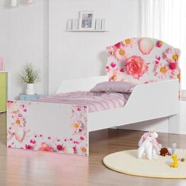 Imagem de Cama Infantil Tick Rosas Com Colchão