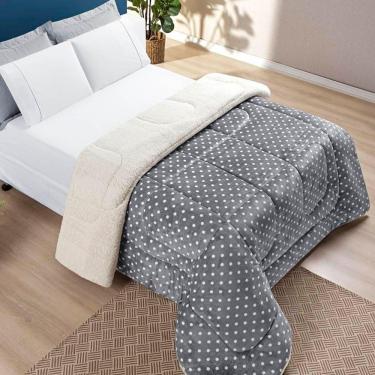 Imagem de Edredom Solteiro Coberdrom Sherpa/mantinha Petit Poa 1 Peça - Cinza