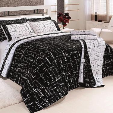 Imagem de Edredom Queen Te Amo Dupla Face 150 Fios Algodão 5 Peças - Preto-branco