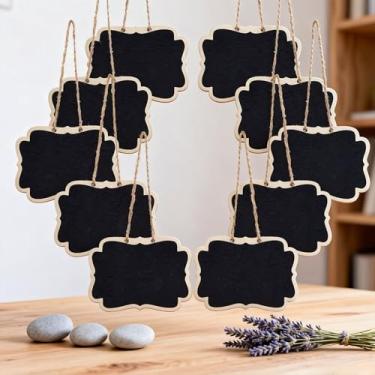 Imagem de 10 mini placas decorativas de quadro-negro, placa de giz para pendurar, apagável para buffet de festa, placas reutilizáveis/quadros de mensagens/números de mesa, etc.