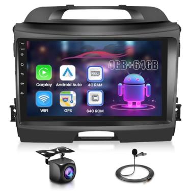 Imagem de Upriding 【8 núcleos 4 + 64 G】 Rádio automotivo Android para Kia Sportage 2010-2016 2016 tela sensível ao toque de 9 polegadas com carplay sem fio Android Auto, GPS/5G WiFi/DSP/Bluetooth/SWC/microfone