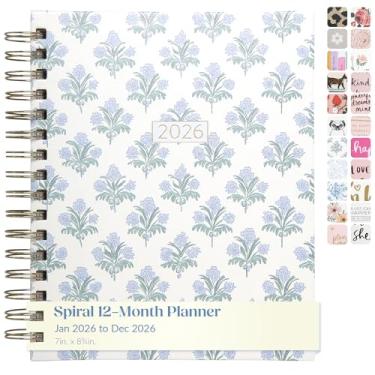 Imagem de WORLD TRAVELER Agenda 2026 semanal e mensal - 19 cm x 21 cm capa dura janeiro dezembro espiral agenda diária 2026 lista de tarefas, tamanho 17 x 21 cm, estampa azul/preta