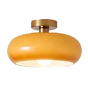 Imagem de Luminária de teto com sombra de vidro, estilo nórdico, moderno de meados do século, wabi sabi japonês, 28 cm, montagem semi-embutida, regulável em 3 cores, para restaurante, varanda, corredor