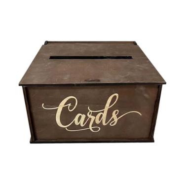 Imagem de rockible Porta-cartões de casamento com compartimento, elegante organizador de mesa em madeira para aniversários, noivados e festas, Style B