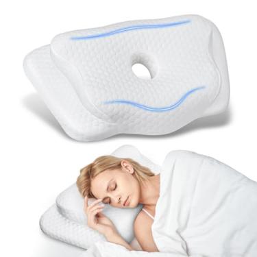 Imagem de Almofada de pescoço cervical de espuma viscoelástica – Forma ergonômica de borboleta com orifício de fluxo de ar central e ventilação de resfriamento, capa com absorção de umidade, suporte contornado