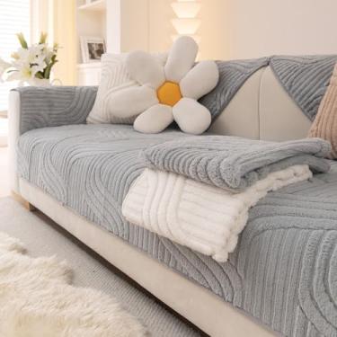 Imagem de Aucrovee Capa de sofá lisa e macia, lavável, antiderrapante para sofá com 3 almofadas, protetor de móveis para animais de estimação (1 peça 71 x 71 cm cinza claro)