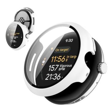 Imagem de Capa para Google Pixel Watch 4 45 mm, película de vidro temperado KONXISA 9H, capa rígida de policarbonato, leve, antiarranhões e anti-queda para proteção e Flim integrada, branca