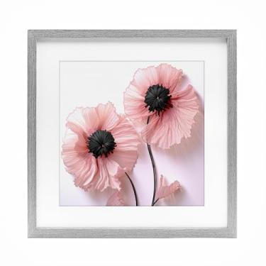 Imagem de Stupell Industries Impressão emoldurada adequadamente rosa papoulas cinza sob vidro, design por Sasha, 13 x 13