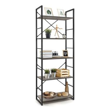 Imagem de CAPHAUS Estante de 5 andares, prateleira de 61 cm de largura, organizador de armazenamento de prateleira, prateleiras industriais para escritório em casa, sala de estar, cozinha, prateleiras vintage cinza escuro e moldura de metal