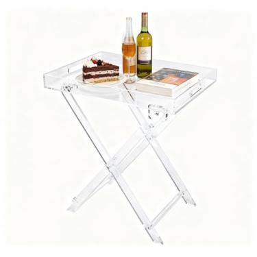 Imagem de Namalu Mesa de jantar dobrável de acrílico para TV, pequena bandeja dobrável, economiza espaço para comer, lanche, café, cama, mesa, sala de estar, cozinha, móveis, fácil montagem (com borda, 61 x 50
