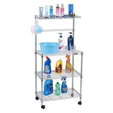 Imagem de Estante Aço Cromado 4 Prateleiras com Rodízios Bancada
