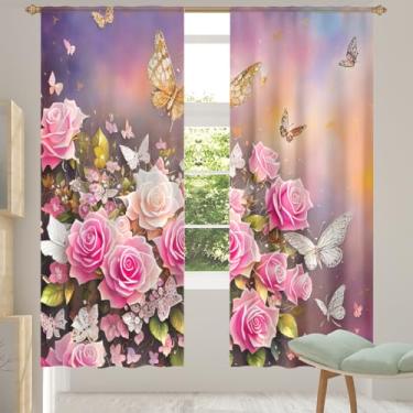 Imagem de 2 conjuntos de painéis de cortinas transparentes coloridas com borboleta, cortinas transparentes arejadas com filtro leve, painéis de cortina de porta e janela para sala de estar, quarto, jantar, 192