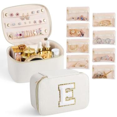Imagem de Estojo organizador de joias de viagem com 8 bolsas, caixa de armazenamento para colar, brincos, anéis, caixa de joias compacta com inicial para mulheres, presentes de aniversário de Natal para irmã