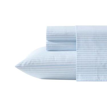 Imagem de Laura Ashley - Jogo de lençol solteiro, lençóis de cama percal de algodão nítido e legal, bolsos profundos, roupa de cama listrada com lençol de elástico e fronha combinando (Bedford Skinny Stripe